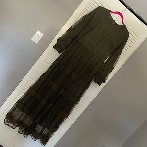 Olive Green long sleeves lace dress